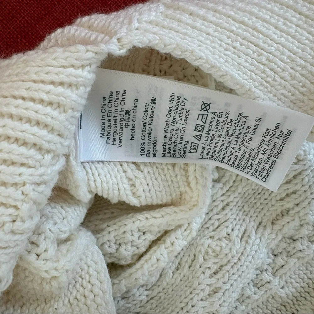 J. Crew 100% Cotton Women's Ivory Cable Knit Turtleneck Sweater - Picture 3 of 4